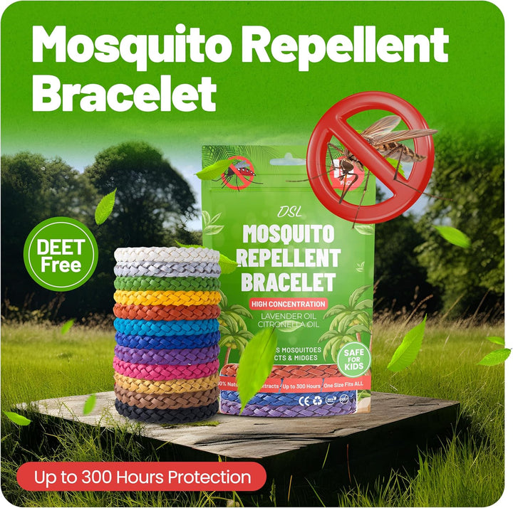 Mosquito Repellent Bracelet 15 Pack, Insect Repellent Bracelet - 300 Hours Insect Repellent Protection, Deet-Free, Mosquito Bands, Adjustable Bands for Adults & Kids