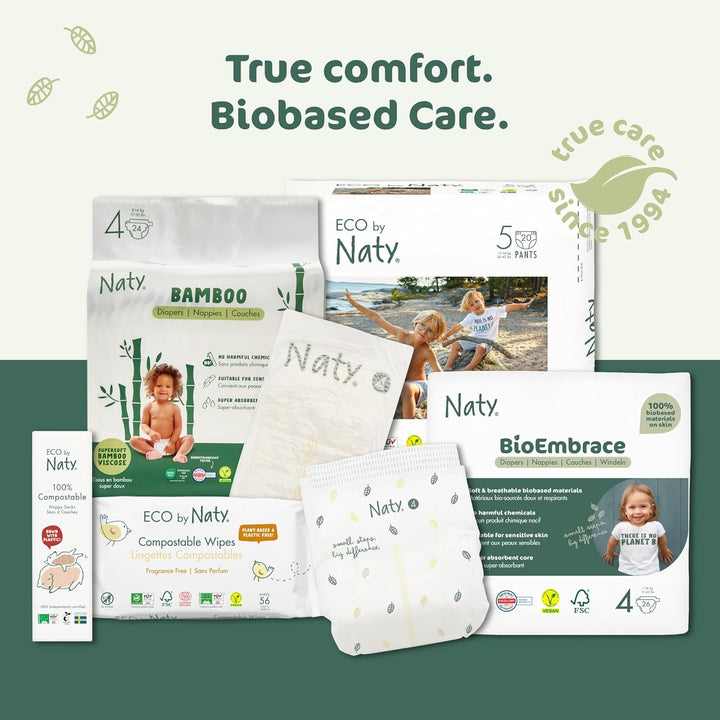 Naty Compostable Baby Wipes – Unscented, 100% Plant-Based, Plastic-Free, Fragrance-Free, Hypoallergenic for Sensitive Skin and Dermatologically Tested (Regular - 168 Count - 3 Packs of 56)