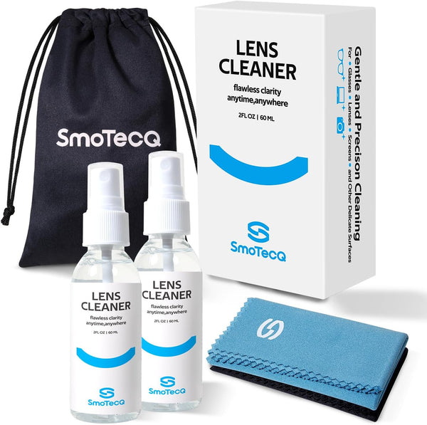 Lens Cleaner Spray Kit – Plant-Based, Alcohol-Free Cleaning Solution for Glasses, Camera Lenses & Screens | Includes 2 X 2Oz Spray Bottles, 2 Streak-Free Microfiber Cloths & 1 Travel Pouch