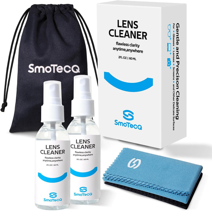 Lens Cleaner Spray Kit – Plant-Based, Alcohol-Free Cleaning Solution for Glasses, Camera Lenses & Screens | Includes 2 X 2Oz Spray Bottles, 2 Streak-Free Microfiber Cloths & 1 Travel Pouch