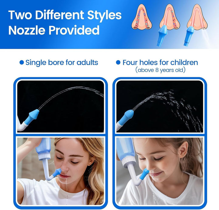 Sinus Rinse Kit, Neti Pot 260 Ml, with 60 Packets Nasal Wash Salt, Nasal Wash Nose Rinsing Cleanse Bottle for Adults, Children, and with Allergic Rhinitis(Blue)