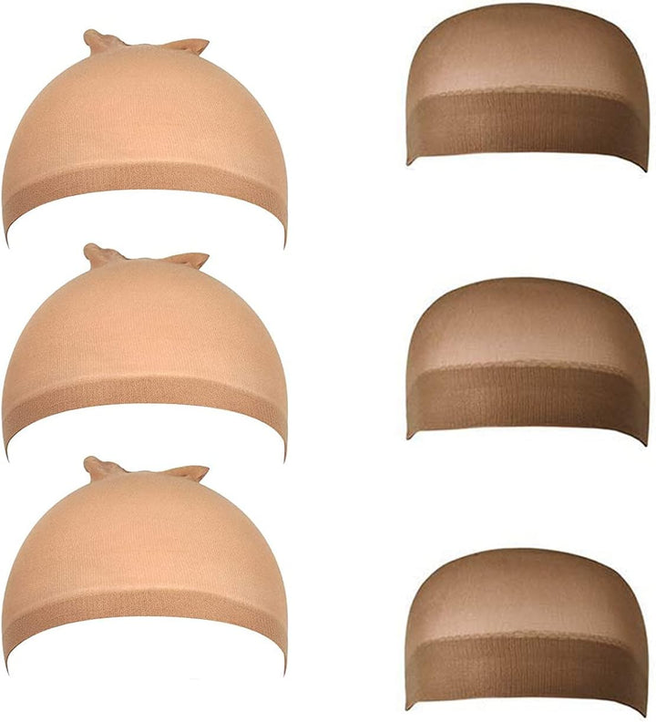 Wig Caps, Stocking Ultra Thin - 6 Pieces, Breathable, Sweat Absorber & Stretchable Light Brown Caps for Women, One Size Fits All