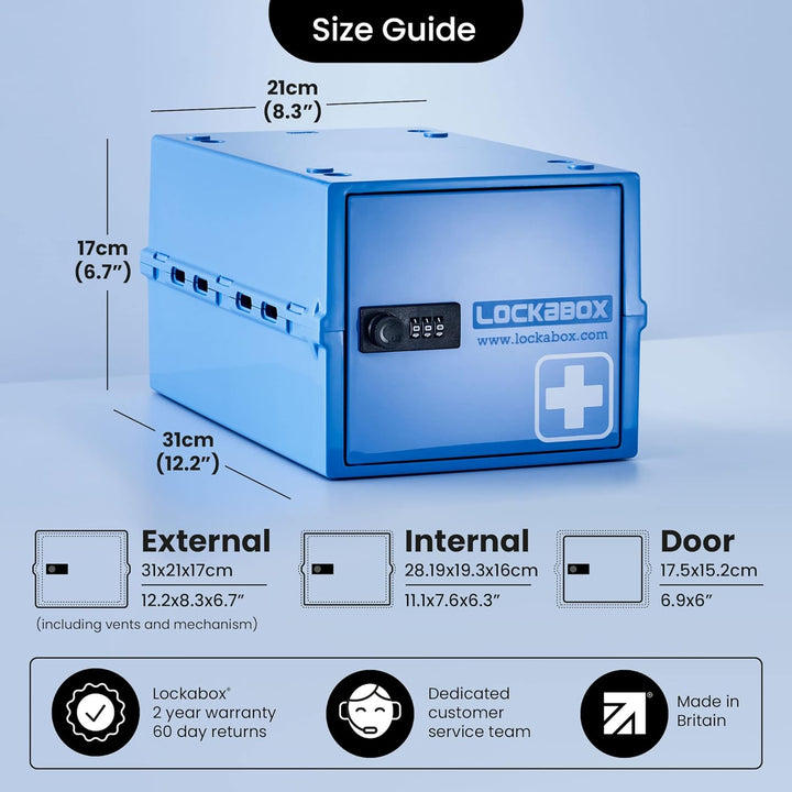 One™ | Premium Lockable Medicine Box (10L) | Lightweight & Hygienic Medicine Lock Box | Made in Britain | External Size 31 X 21 X 17 Cm (Medi Blue)