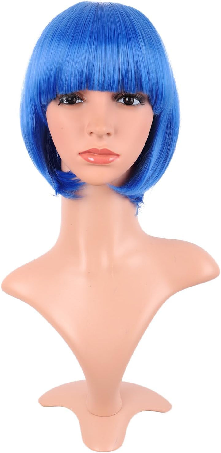 Natural Short Straight New Wigs Flat Bangs Wigs-Black-Ladies