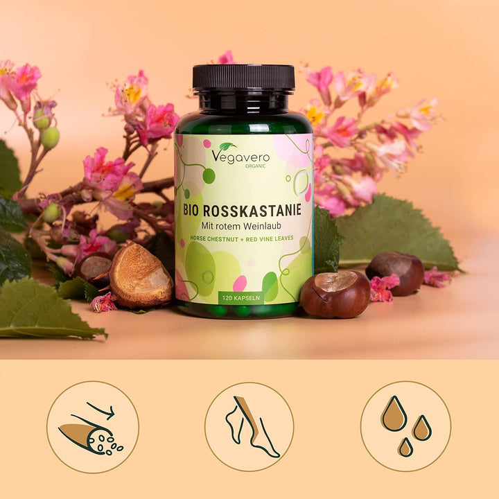 Organic Horse Chestnut Extract | with Red Vines & Acerola Cherry | 120 Capsules | NO Additives | Circulation & Varicose Veins Support | Aesculus Hippocastanum | Vegan