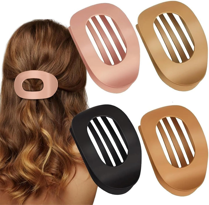 4 PCS Flat Hair Clips for Women, Curved Design Duckbill Hair Clips for Lying, Driving - Matte Strong Hold Hair Claw Clips for Thin, Thick Hair, Hair Accessories for Women and Girls (Leopard)