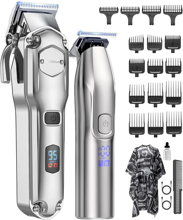 Jack&Rose Hair Clippers Men and Trimmers Set, IPX7 Waterproof Cordless Hair Clippers for Men Haircut, Electric Barber Clippers Set T-Blade Hair Trimmer USB Rechargeable