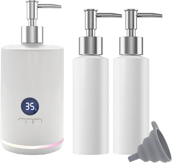 Massage Oil Warmer with Two Oil Bottle Dispenser, Upgraded with LED Temp. Portable Oil Warmer Heated Cream for Beauty Salon Home, Spa,With Gradient Atmosphere Lamp, Display+F/C Switch