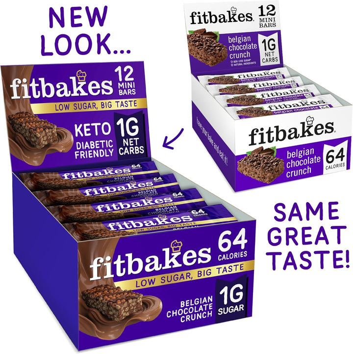 64 Calories Belgian Chocolate Mini Bars (12X19G) Diabetic Chocolate Keto Snack, 1 Net Carb Low Sugar Crunch Cake, Diabetic Sweets Biscuits, Low Calorie Snack, No Added Sugar, Fitbakes