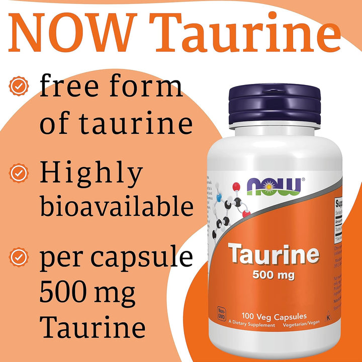 Foods, Taurine, 500Mg, 100 Vegan Capsules, Lab-Tested, Amino Acid, Gluten Free, Soy Free, Vegetarian