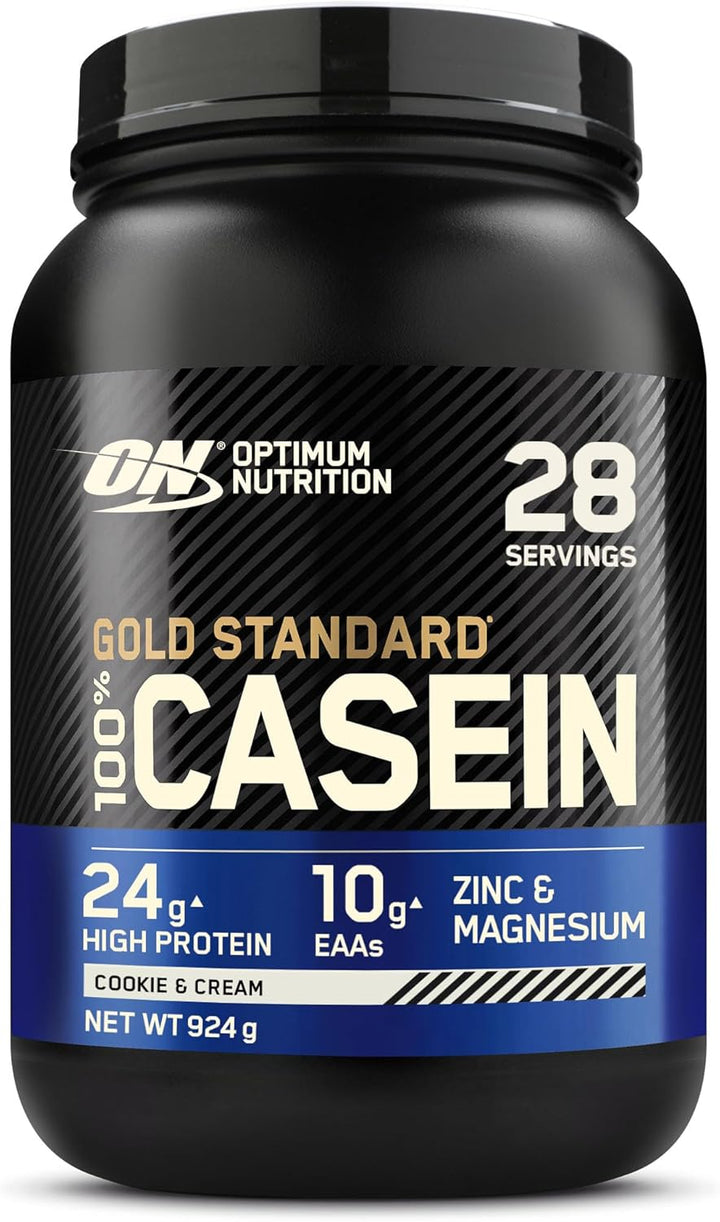 Gold Standard 100% Casein Slow Digesting Protein Powder with Zinc, Magnesium and Amino Acids, Support Muscle Growth & Repair Overnight, Creamy Vanilla Flavour, 28 Servings, 924 G