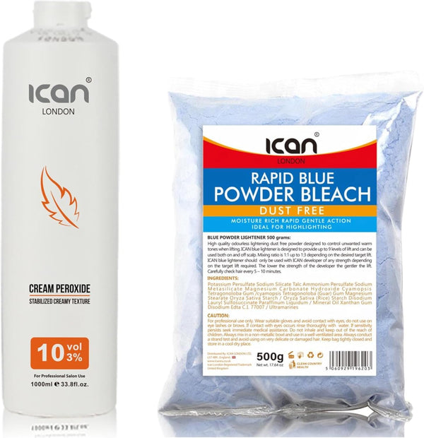 PROFESSIONAL CREAM PEROXIDE 10 VOL 3% 1000 ML + DUST FREE POWDER BLEACH 500 G SET