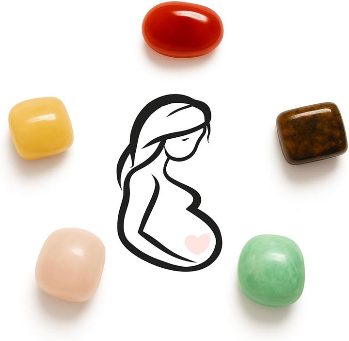 Crystal Set for Fertility & Pregnancy –Natural Healing Stones for Women Crystals & Palm Stones – Reiki Chakra Balancing Kit for Conception, Emotional Healing, Meditation & Positive Energy Gift for Mum