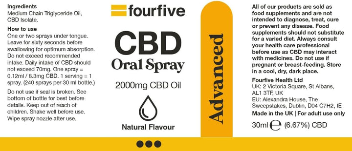 CBD Oil Spray - 2000Mg Advanced Strength CBD for Sports Performance, Mental Wellbeing & Improved Sleep, Unflavoured, Natural & Vegan Friendly, 30Ml