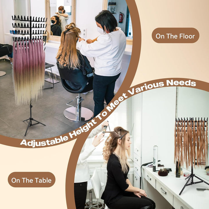 Braiding Hair Rack,Hair Extension Holder with 144 Pegs,Adjustable Height Braiding Rack & Wig Storage Stand,Double Sided Salon Tool for Salon Home Use