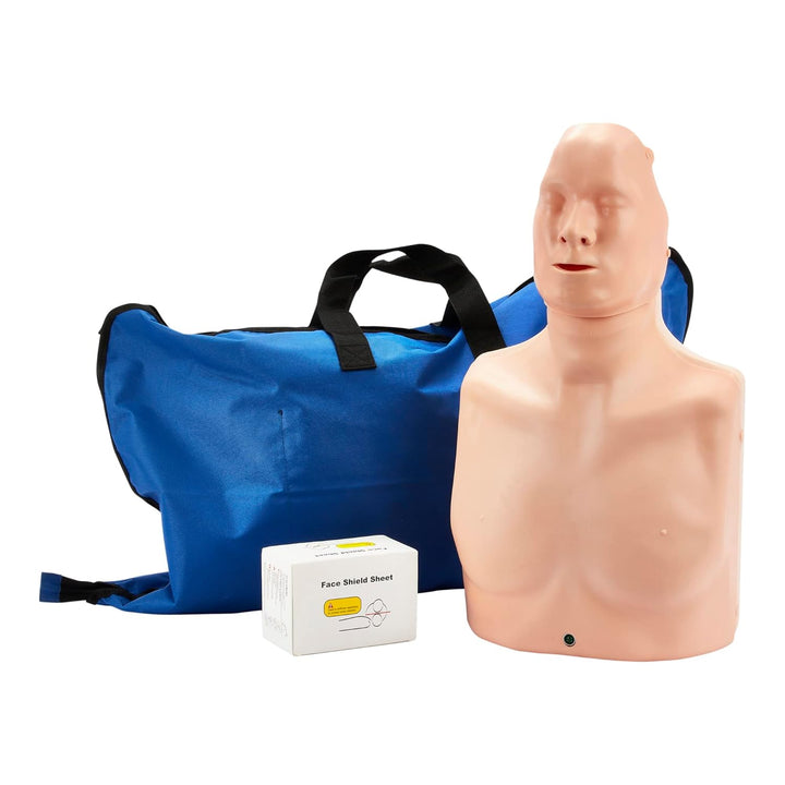 CPR Sim Kit | Dual-Use CPR Training Model - Adjustable Adult & Child Compression Practice | 50 Face Shields Included