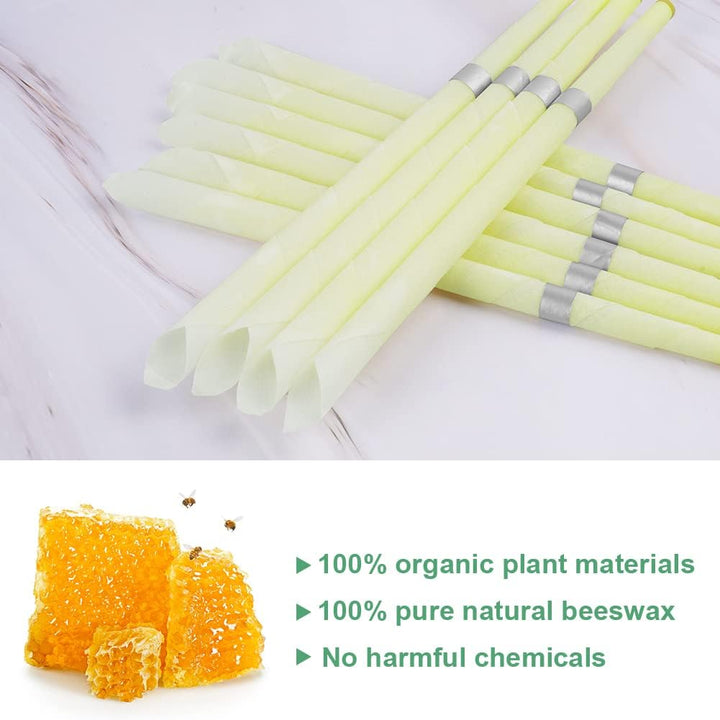 Ear Candles, 10 Pcs Natural Beeswax Ear Candles, 100% Non-Toxic Cylinders Fragrance Hollow Candles, Ear Wax Remover Candle Kit for Blocked Ears (Beige-1Op)