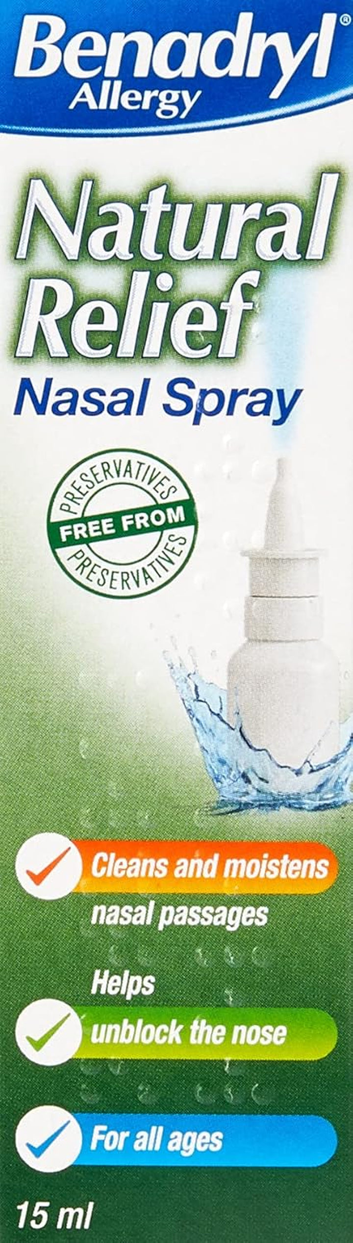 Allergy Natural Relief Nasal Spray (1 X 15Ml), Helps Clear Allergens from the Nose, Cleans and Moistens Nasal Passage, Natural Congestion Relief, Free from Preservatives