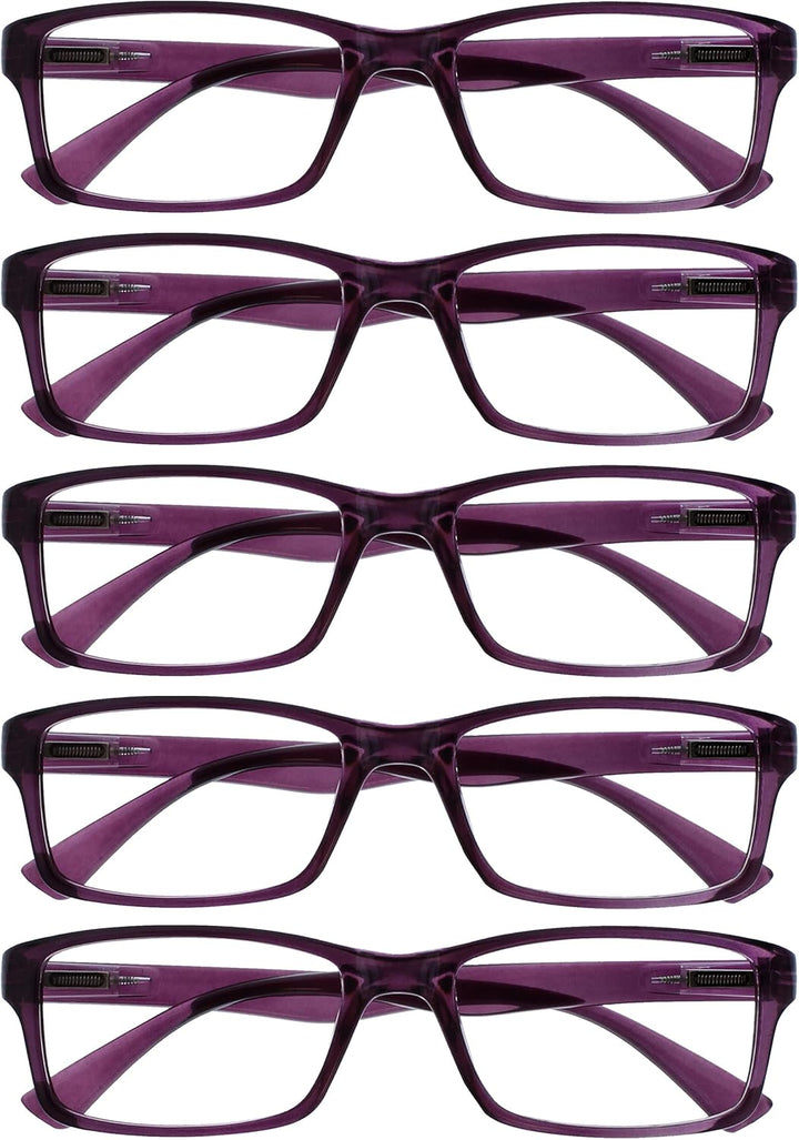 PEP Reading Glasses for Women Men, Large Rectangular Designer Frame with Spring Hinges, Scratch Resistant, Black +2 (Pack of 5)