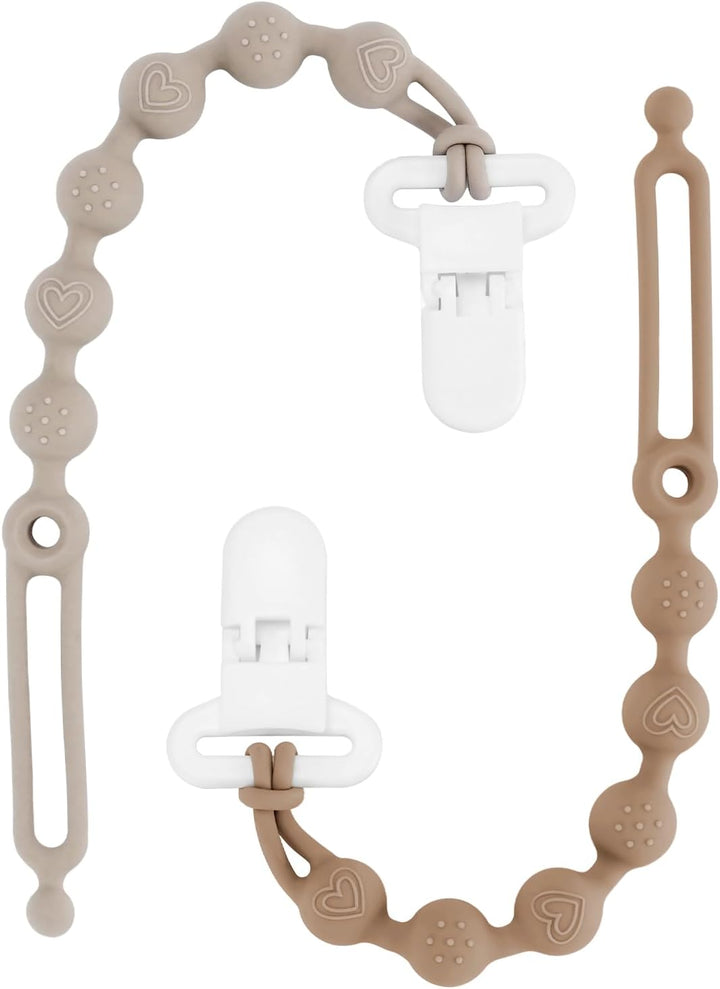 Silicone Dummy Clip for Baby Boys and Girls, One Piece Pacifier Clips, Wooden Soother Clips Design, Fits Most Pacifiers and Teething Toys (Sage+Ether)