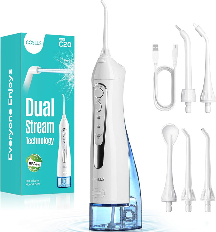 Water Dental Flosser for Teeth Cordless: 2025 Upgraded Portable Oral Irrigator 300ML 5 Jet Tips Rechargeable Tooth Flosser Teeth Braces Pick IPX7 Waterproof Irrigation Cleaner for Travel Home