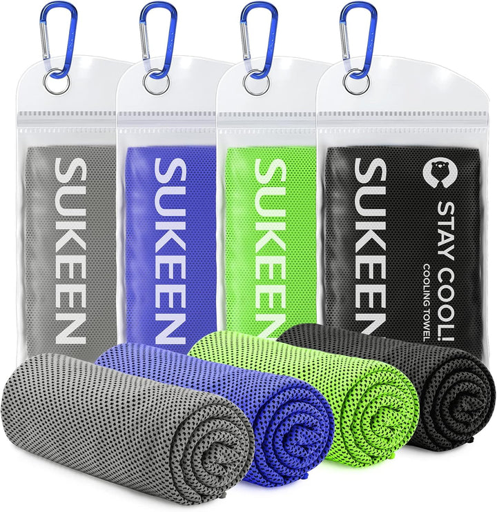 Cooling Towel 4 Pack - Stay Cool Ice Towels for Neck, Gym Use - Men and Women (2 Grey, 2 Black)