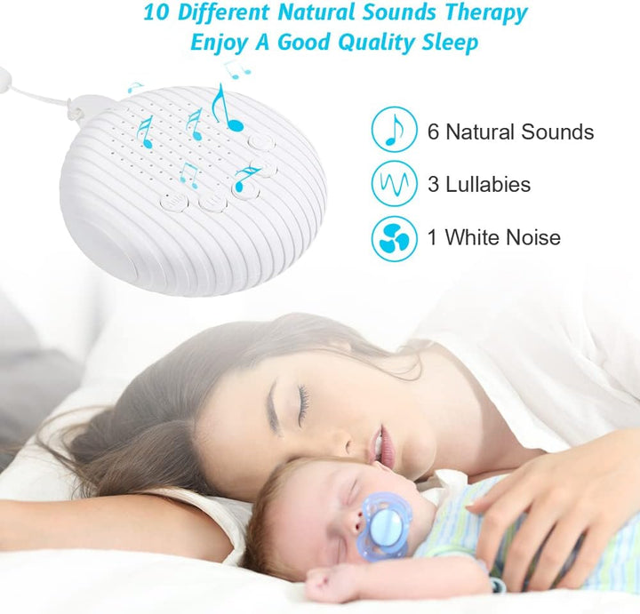 White Noise Machine, 10 Soothing Nature Sounds Therapy Portable Sleep Sound Machine, Mini Sound Machine for Baby Kids Adults, USB Rechargeable Baby Sleep Machine with 3 Timer Memory Functions