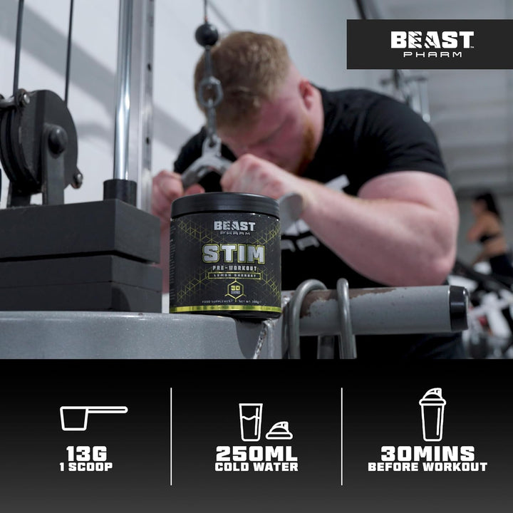 Beast STIM Pre Workout Powder - 30 Servings - Gym Beta Alanine Preworkout - Sour Cherry