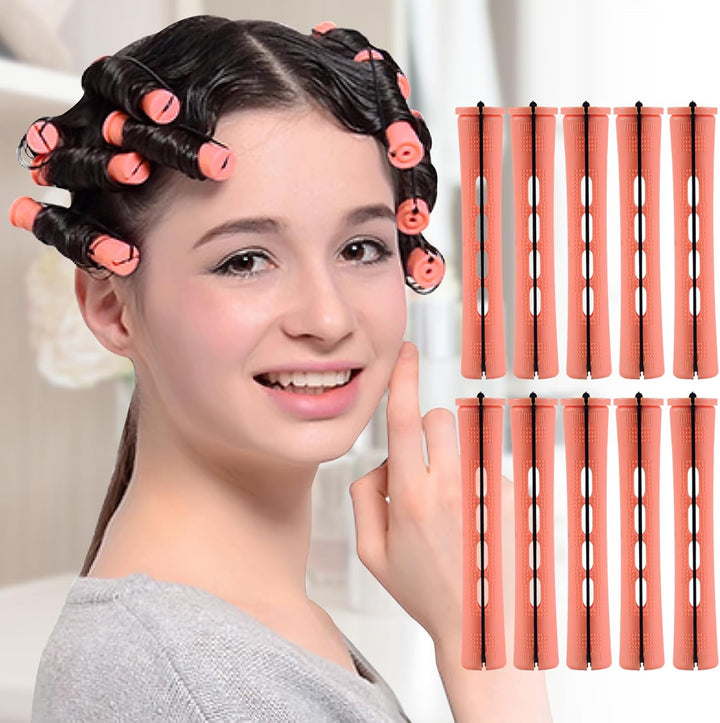 10 Pieces Hair Perm Rods Non-Slip Hair Rollers for Natural Hair with Elastic Rubber Band Short Curlers for Hairdressing Styling 0.35"(Gradient Blue)