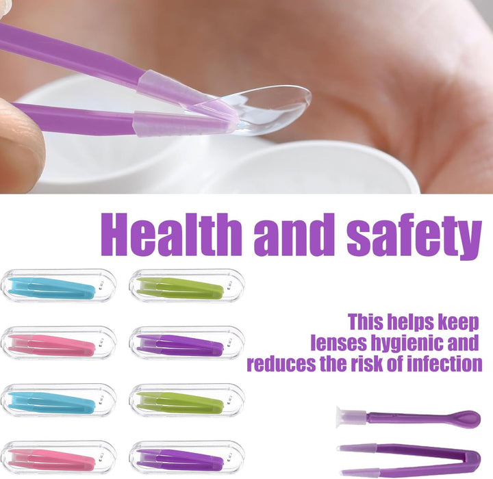 8Pcs Contact Lens Applicator Kit, Portable Contact Lens Remover Tools with Tweezers & Suction Stick, Storage Case Included - Ideal for Travel and Daily Use