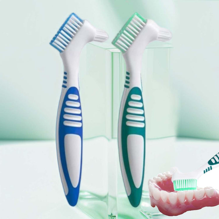 2 Pcs Denture Brush Set, Portable Retainer Cleaning Toothbrush with Double Bristle Head, Ideal for Cleaning False Teeth, Mouth Guards, and Retainers, Easy Oral Appliance Care for Daily Use