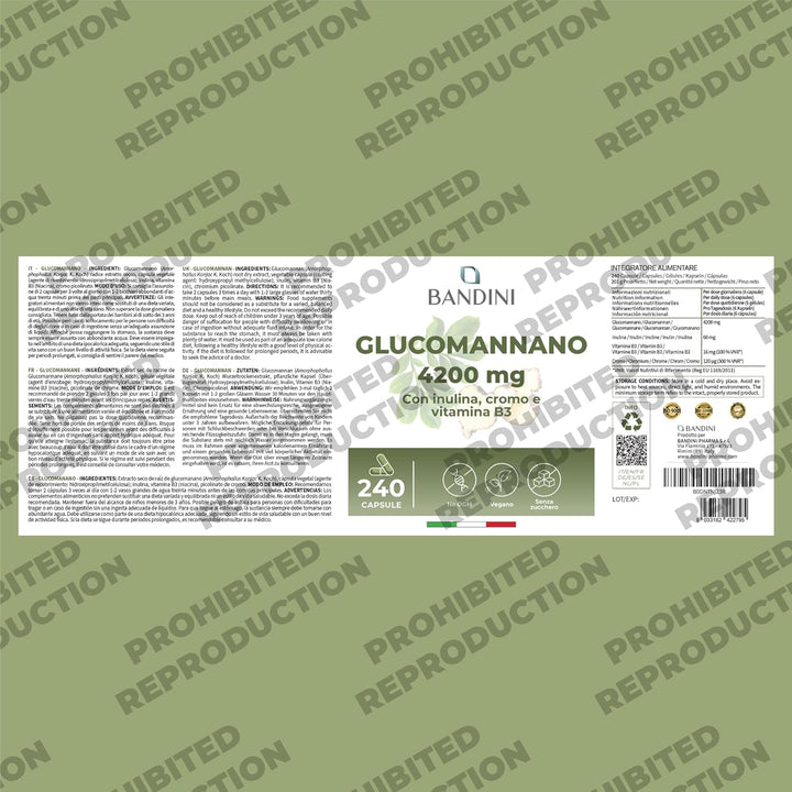 ® Glucomannan from the Konjac Root – 4200 Mg per Daily Dose – 240 Capsules – Optimized with Bacterial Cultures, Chromium, Vitamin B3 and Inulin – High-Strength Supplement – Vegan