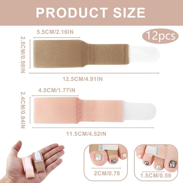 12 Pack Fabric Hammer Toe Corrector Toe Straightener, Reusable Broken Toe Protectors Buddy Taped Wraps, Toe Separators Splint for Crooked Toes, Bent Toes, Overlapping Toes Avoid Secondary Trauma