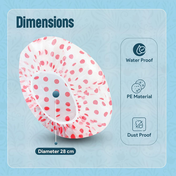 Nimxy Pack of 4 Shower Cap, Reusable Shower Caps for Women & Men - Waterproof with Elastic Band & Soft Lining (Dotted)