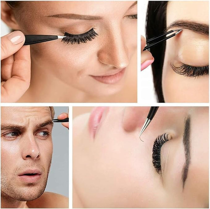 Tweezers for Facial Hair Women Professional Stainless Steel Precision Tweezers for Women & Men (4 Pack Black)