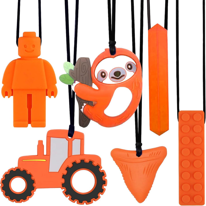 6PCS Sensory Chew Necklace, Teether Chew Toys Safety Food Grade Silicone for Kids Toddlers ADHD, Autistic, Biting Needs, Oral Motor Teether Chew Pendant Toy with Adjustable Buckle for Baby Boys(Green)