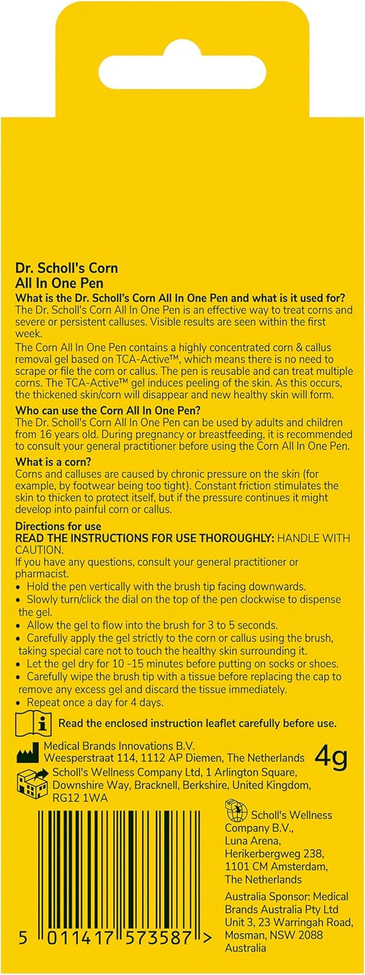 Scholl Corn Removal Pen - Clinically Proven Corn Remover, Pain-Free Treatment with TCA Active Gel for Complete Corn Removal, 1 Pen