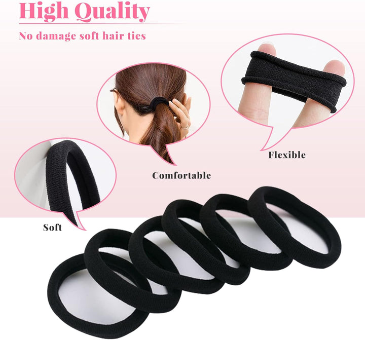 Elastic Hair Bands, 50 Pcs Hair Ties Hair Bobbles Ponytail Holder Headbands, 8 Mm Soft Seamless Hairbands, No Metal Hair Bobbles Elastic Hair Bands for Women Men Girls Kids (Black)