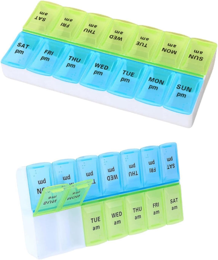 7-Day Pill Box - Pill Boxes 7 Day 2 Times a Day-Daily Medication, Pill Organiser,Tablet Tablet Organiser for Travel (Blue-Green)