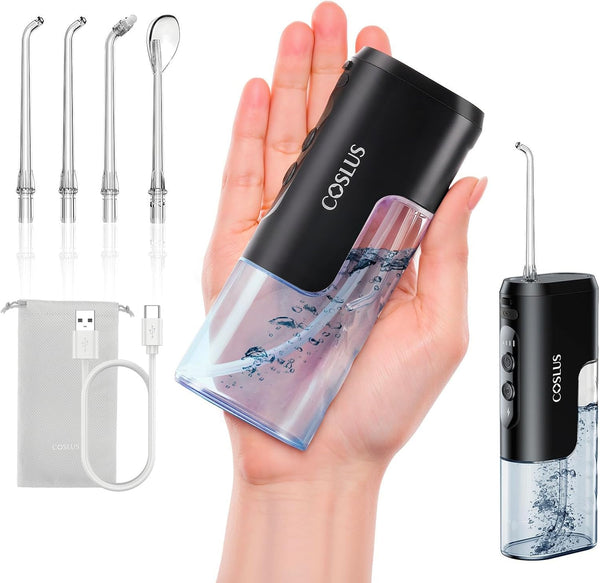 Mini Water Flosser for Travel: Portable Compact Design - Removable Tank for Easy Cleaning - 4 Modes IPX7 Electric Flosser for Braces/Orthodontic/Sensitive Gums On-The-Go Use, Black(T40)
