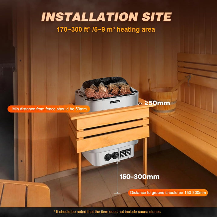 6KW Sauna Heater, 230V Electric Sauna Heaters Stove Dry Steam Sauna Bath, for Home, Hotel, Spa, Max. 9 M³, with Sauna Hygrothermograph