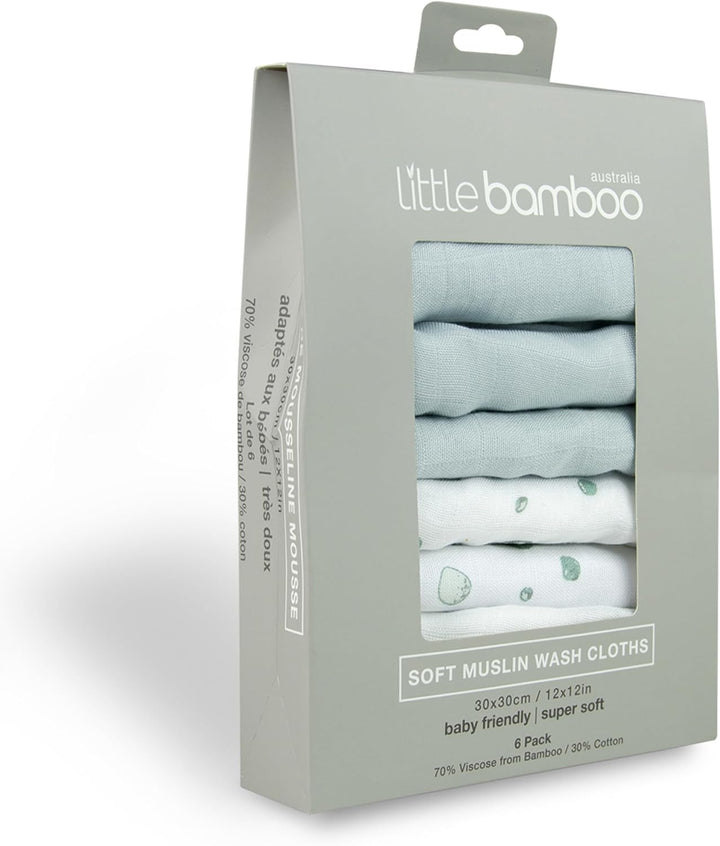 Muslin Baby Wash Cloths 6 Pack, 30 X 30 Cm, Whisper Grey,