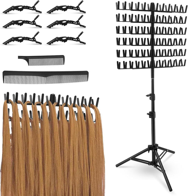 Braiding Hair Rack,Hair Extension Holder with 144 Pegs,Adjustable Height Braiding Rack & Wig Storage Stand,Double Sided Salon Tool for Salon Home Use
