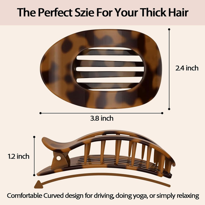 4 PCS Flat Hair Clips for Women, Curved Design Duckbill Hair Clips for Lying, Driving - Matte Strong Hold Hair Claw Clips for Thin, Thick Hair, Hair Accessories for Women and Girls (Leopard)