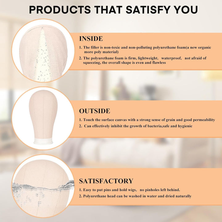 63In Wig Stand Tripod with 22In Head, Canvas Wig Head Stand with Mannequin Head for Wigs Manikin Head Block Set for Wigs Making Display,Beige