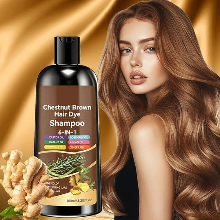 Hair Dye Shampoo, 6 in 1 Natural Herbal Ingredients Hair Colour Shampoo, Grey Hairs Beard Coverage, Non-Irritating & Nourishing, Instant & Easy for Men Women (Chestnut Brown)