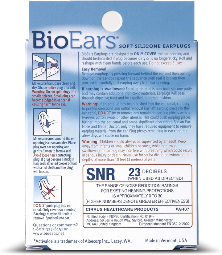 41304 Soft Silicone Earplugs with Activaloe. Premium Silicone. Protection from Water and Noise (6 Pairs),Blue