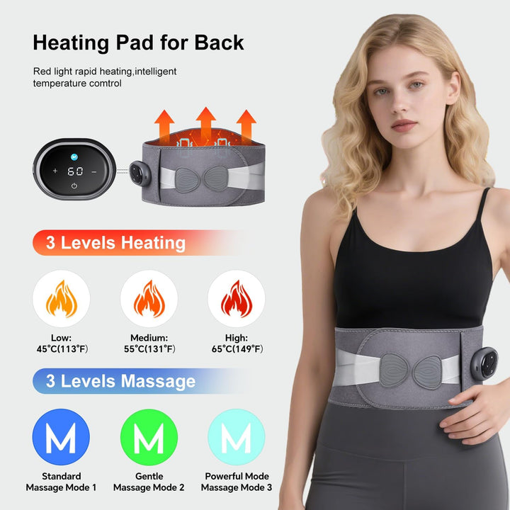 Christmas Gifts for Women Men - Cordless Heating Pad for Back Pain Relief,Gifts for Him/Her/Mum/Dad, Portable Lower Back Massager,Electric Heat Pad,3 Heat Levels 3 Vibration