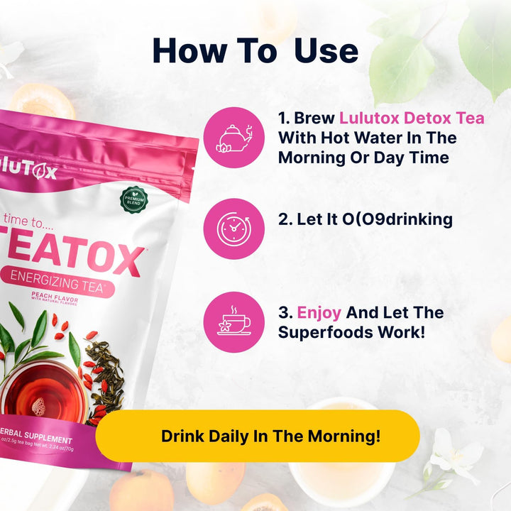 Original Detox Tea - Herbal Blend with Dandelion, Ginseng, and Ginger - Supports a Healthy Weight, Digestive Health - Vegan, All Natural, Laxative-Free - Peach Flavor (28 Servings)
