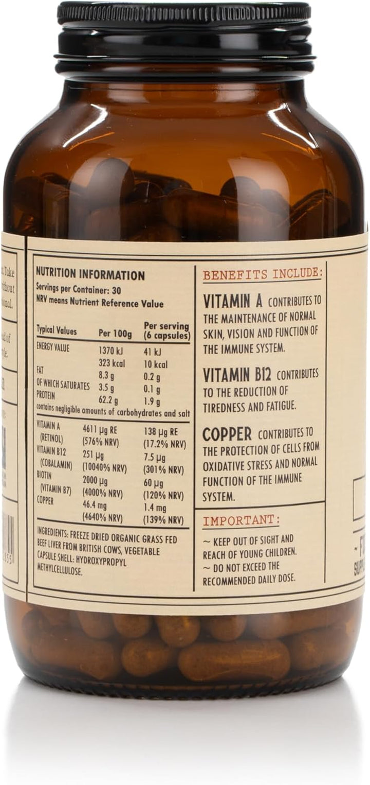 Organic UK Grass Fed Beef Liver Supplement - Soil Association Certified 100% Organic and Glyphosate Free & Vitamin & Mineral 3Rd Party Tested